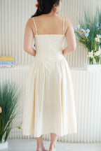 Posy Drop Waist A-Line Dress in Beige