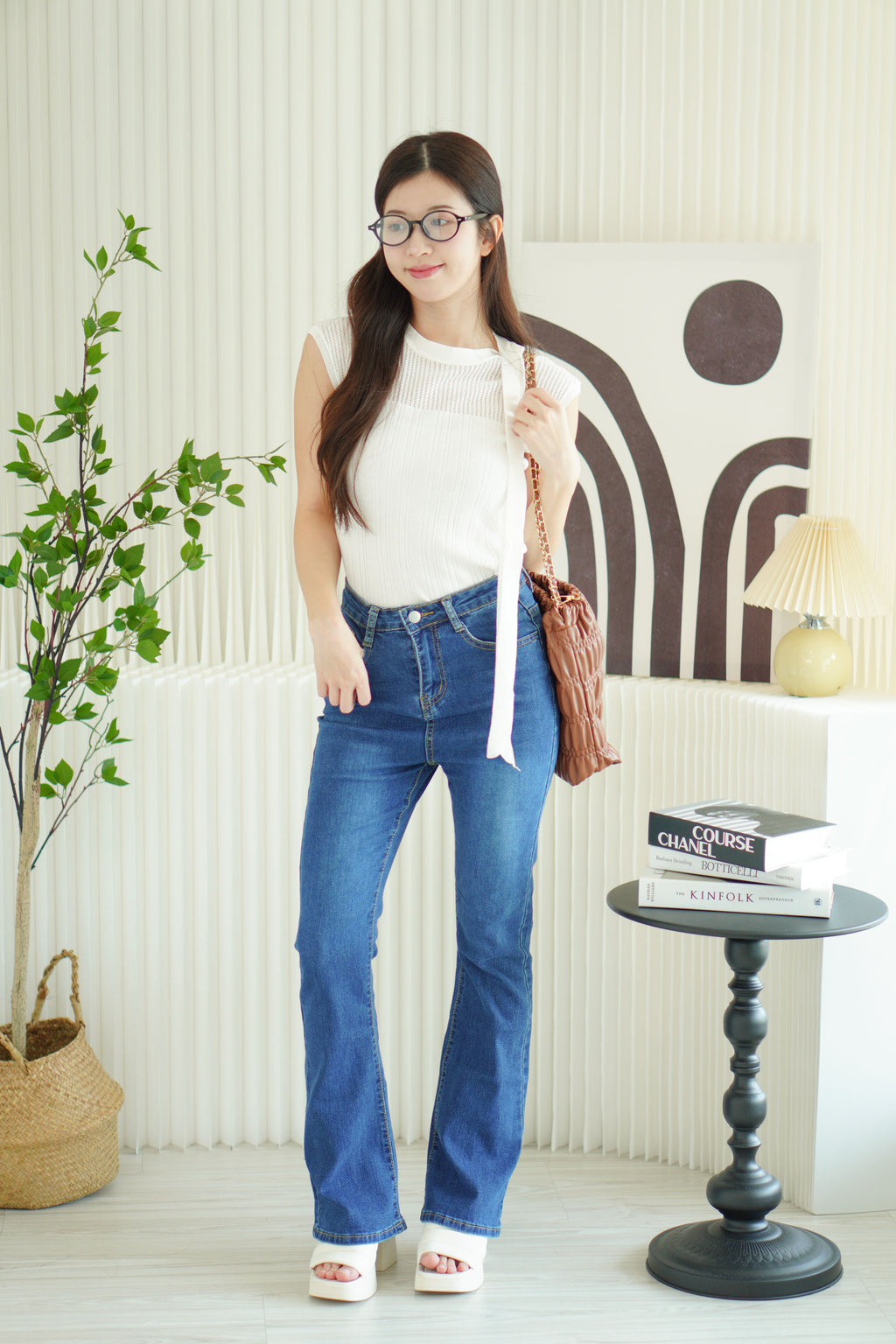 Tessa Tie Neck Knit Top in White