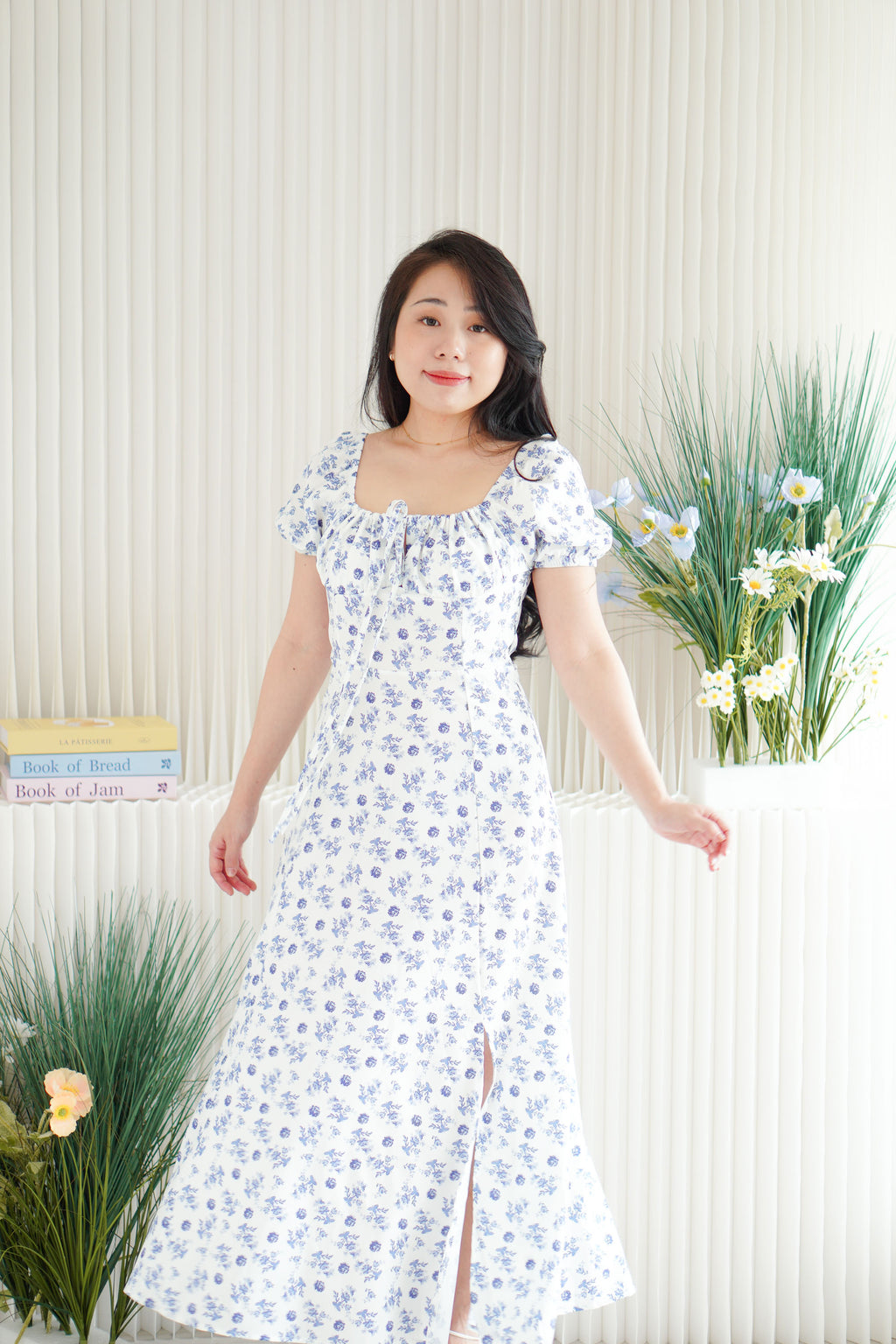 Belisa Floral Square Neck Maxi Dress in Blue