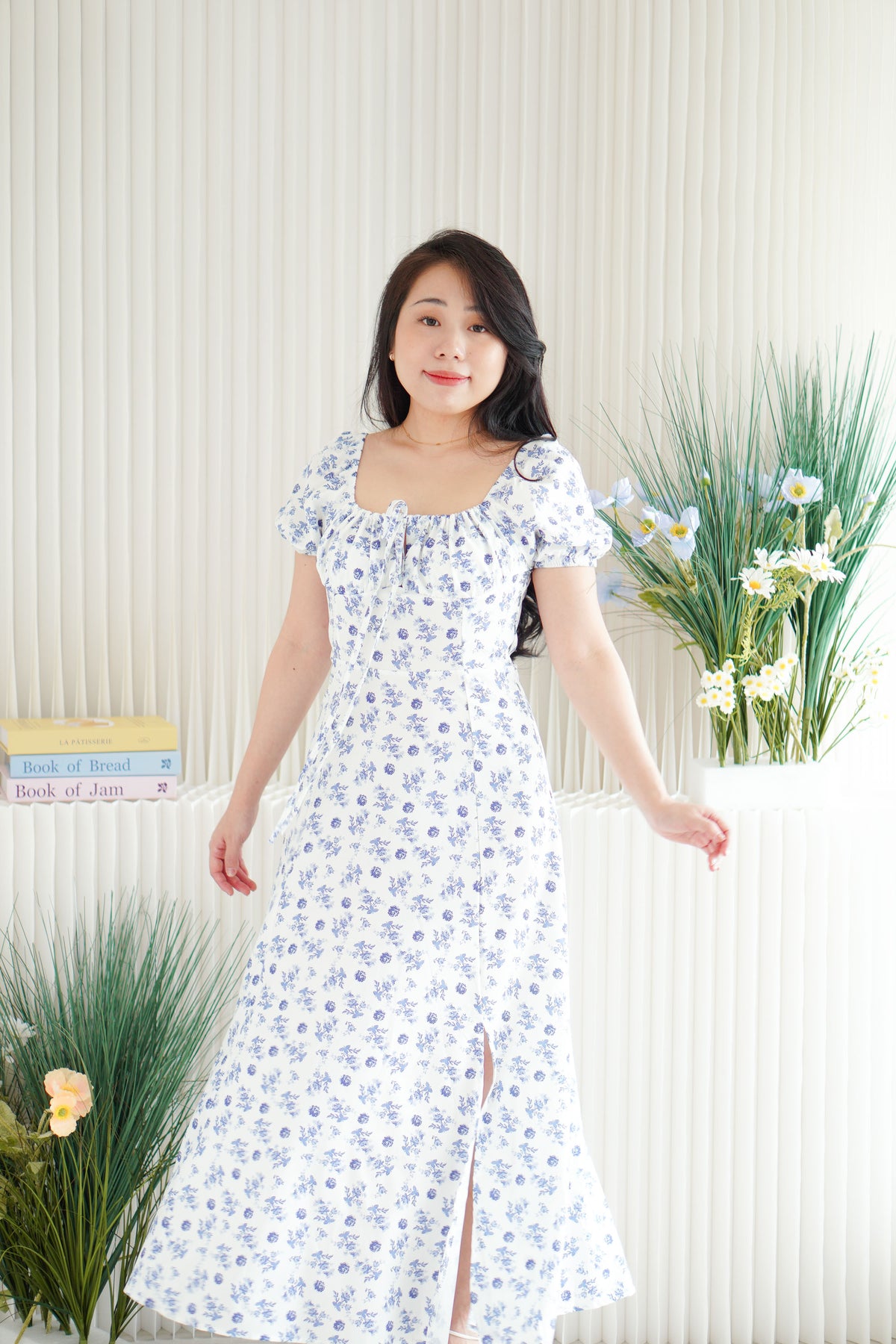 Belisa Floral Square Neck Maxi Dress in Blue