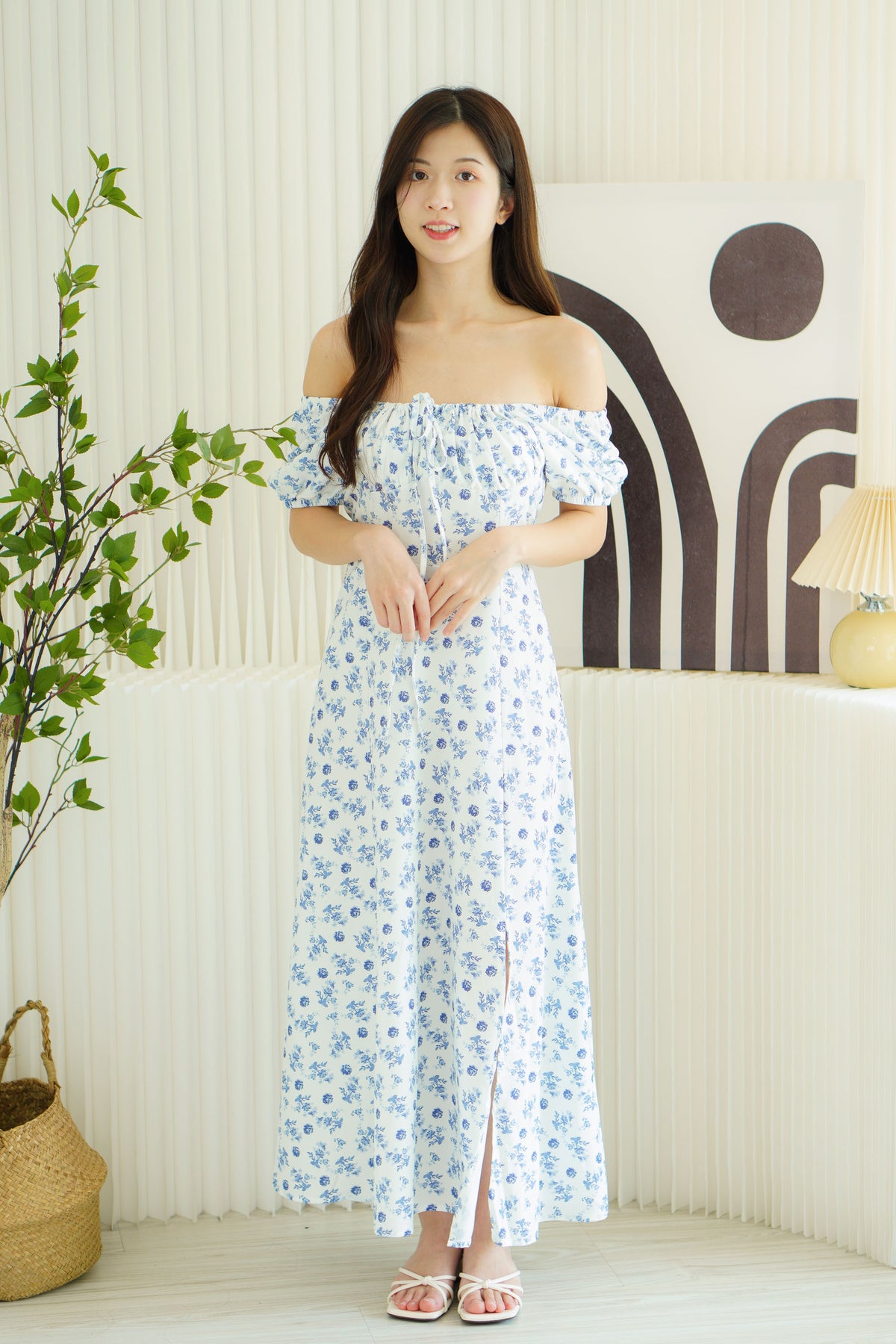 Belisa Floral Square Neck Maxi Dress in Blue