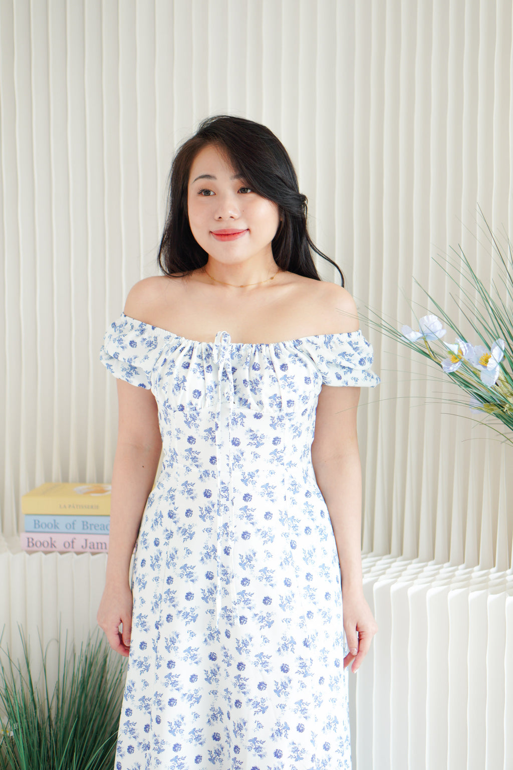 Belisa Floral Square Neck Maxi Dress in Blue