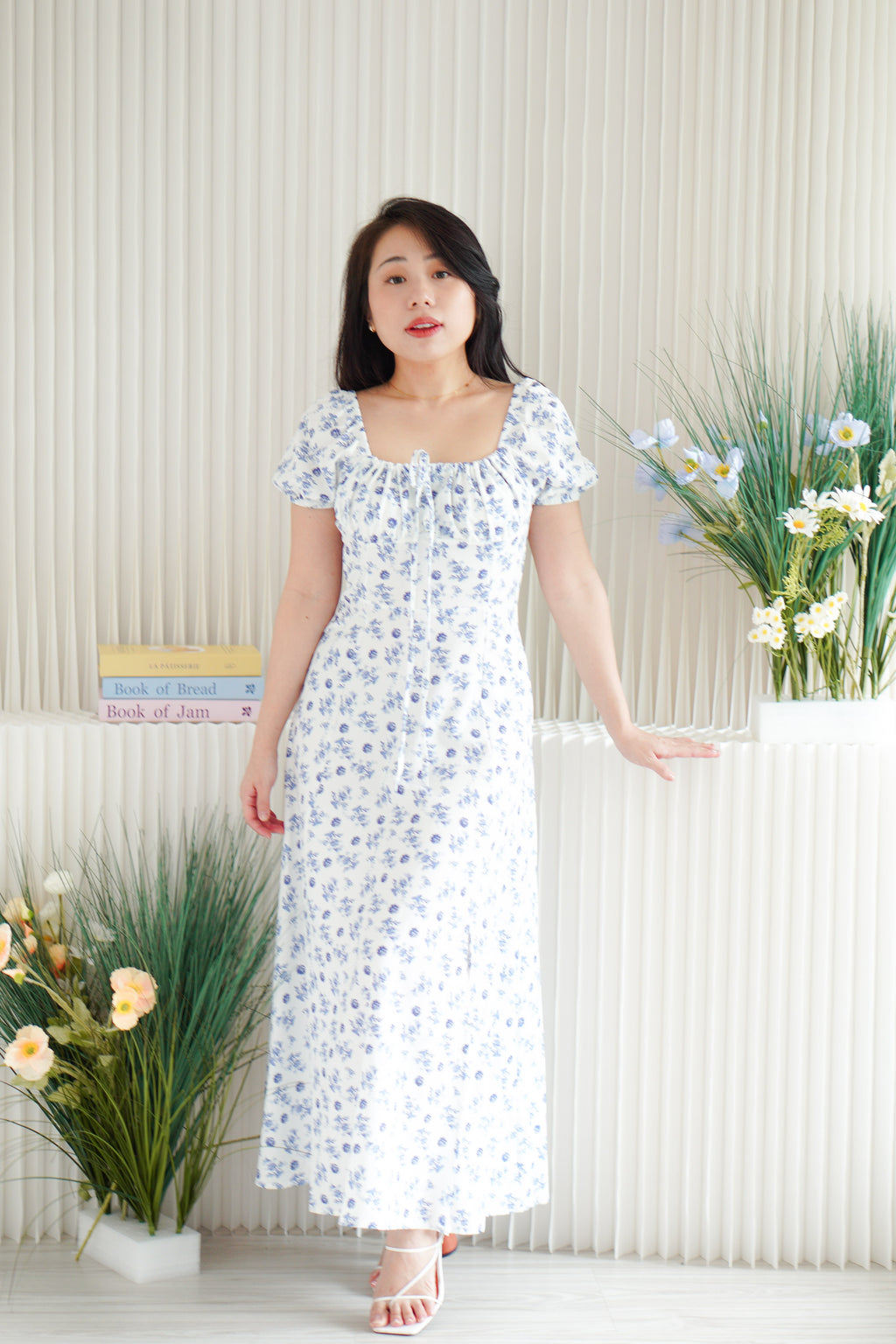 Belisa Floral Square Neck Maxi Dress in Blue