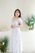 Belisa Floral Square Neck Maxi Dress in Blue