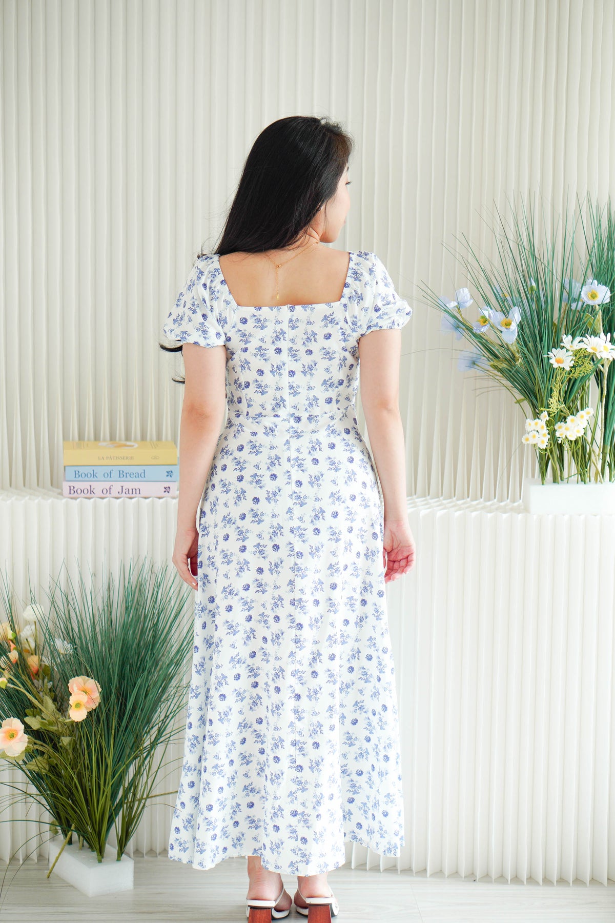 Belisa Floral Square Neck Maxi Dress in Blue