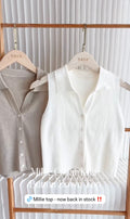 Millie Collar Sleeveless Knit Button Down Top