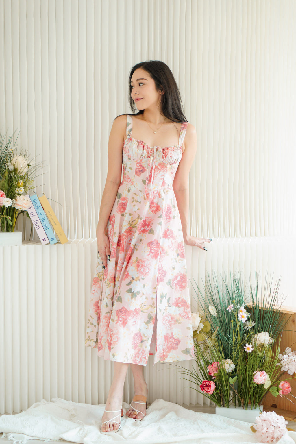 Rosalyn Floral Corset Maxi A-Line Dress in Pink