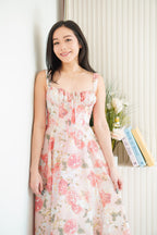 Rosalyn Floral Corset Maxi A-Line Dress in Pink