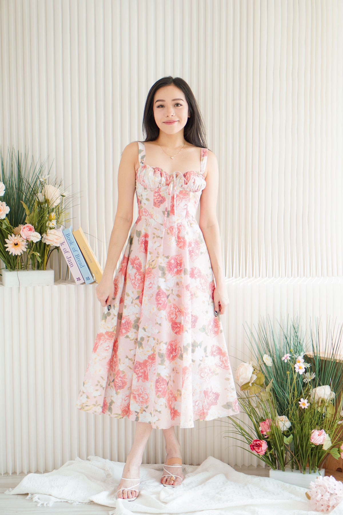 Rosalyn Floral Corset Maxi A-Line Dress in Pink
