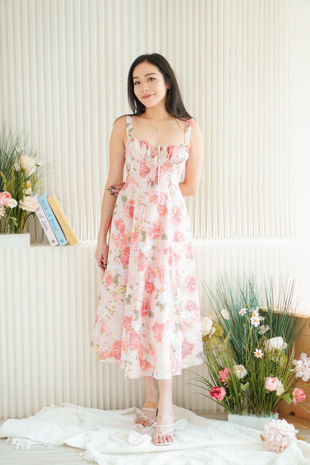 Rosalyn Floral Corset Maxi A-Line Dress in Pink