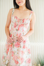 Rosalyn Floral Corset Maxi A-Line Dress in Pink