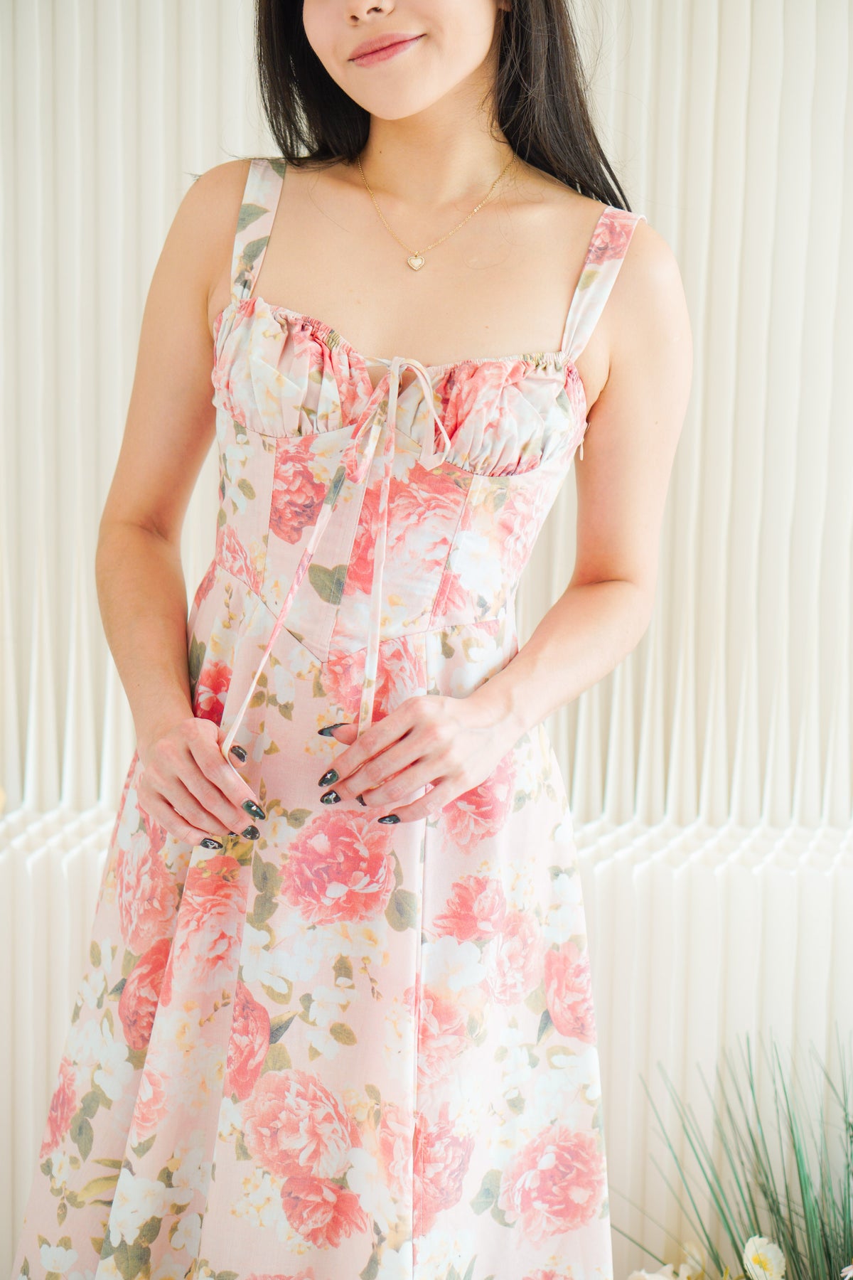Rosalyn Floral Corset Maxi A-Line Dress in Pink