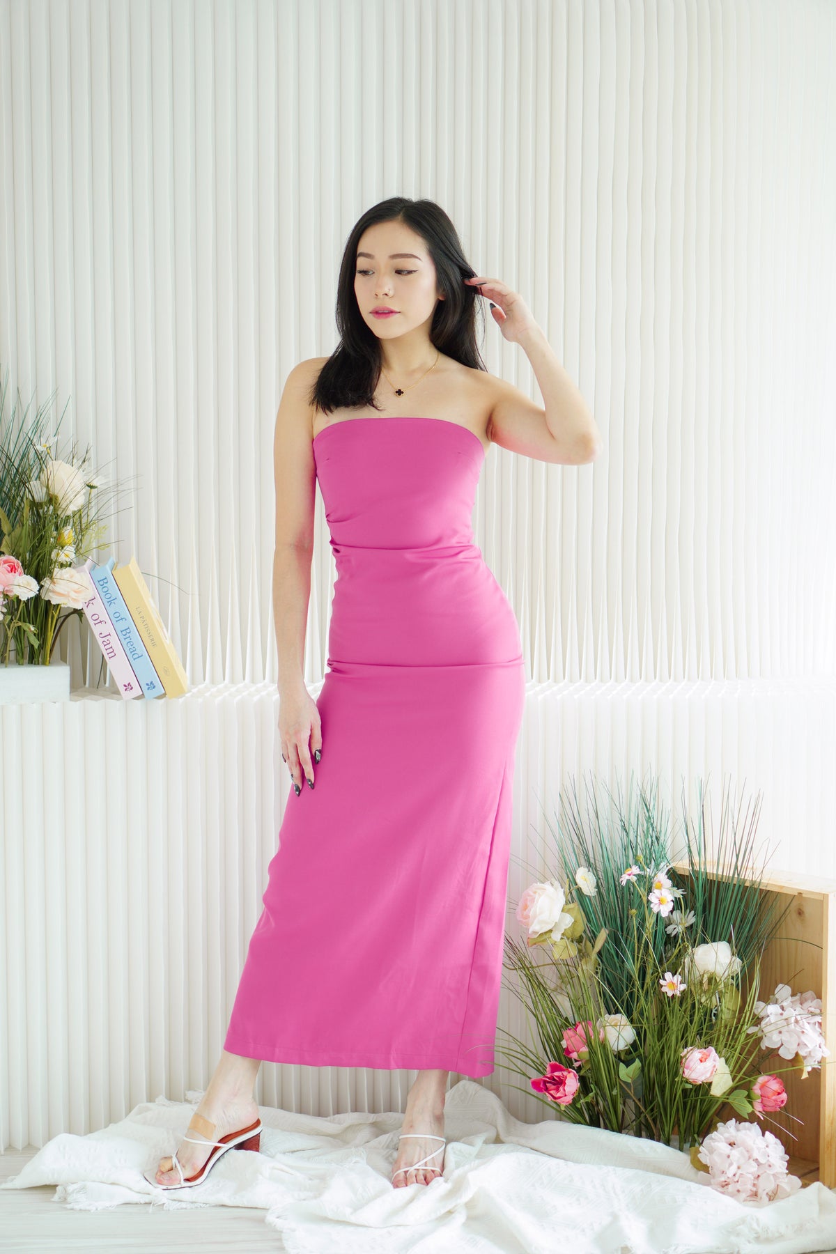 Lime Storm Tube Maxi Dress in Dark Pink