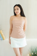 Rhoswen Tube Faux Leather Ruched Top in Pink