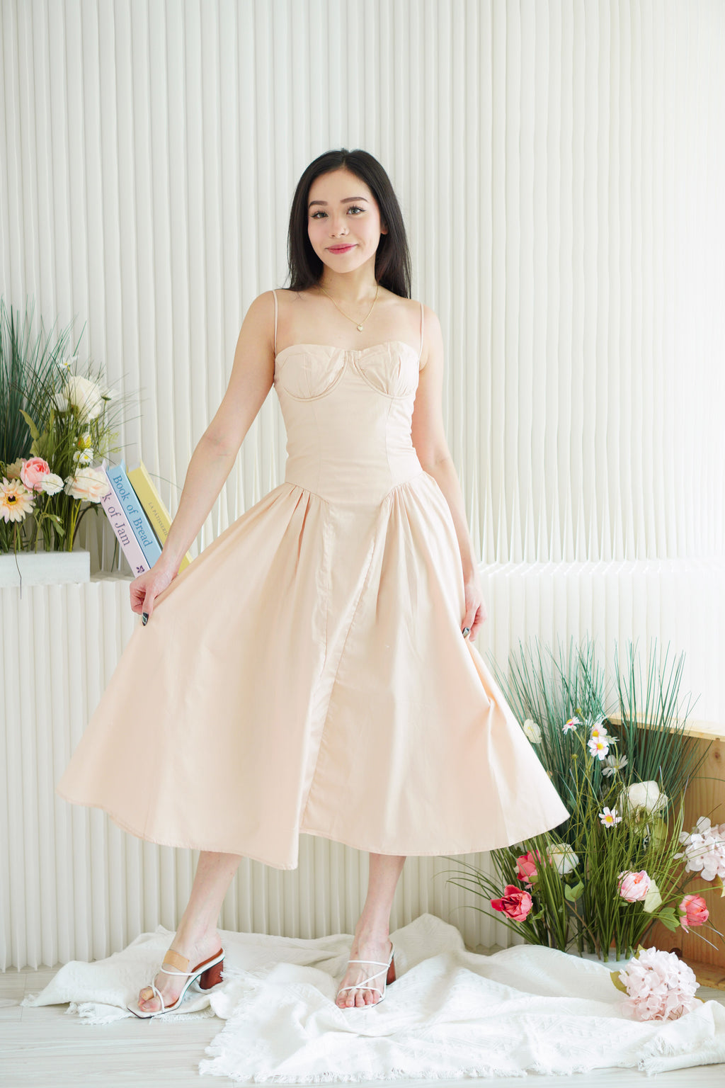 Posy Drop Waist A-Line Dress in Light Pink