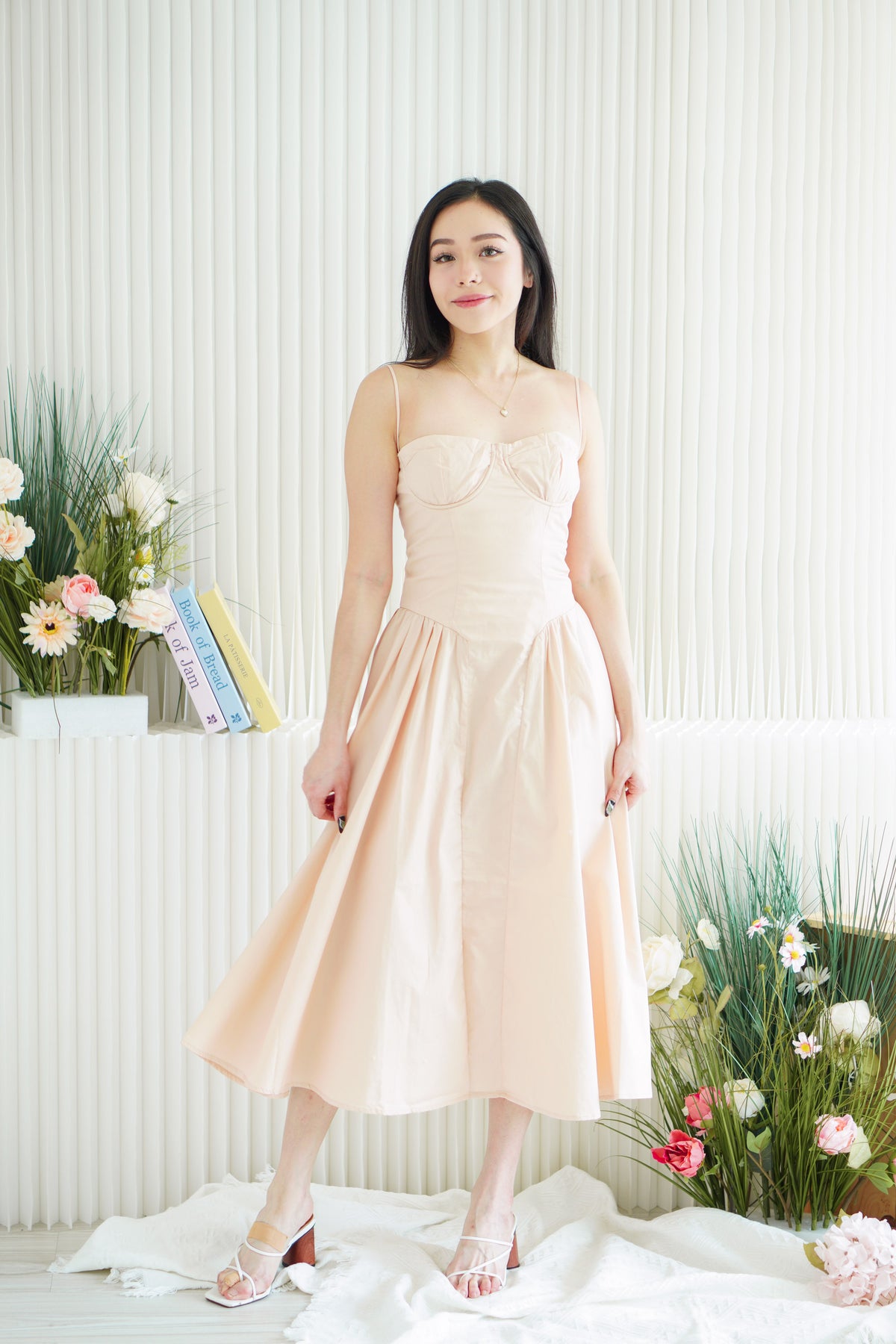 Posy Drop Waist A-Line Dress in Light Pink