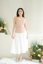 Rhoswen Tube Faux Leather Ruched Top in Pink