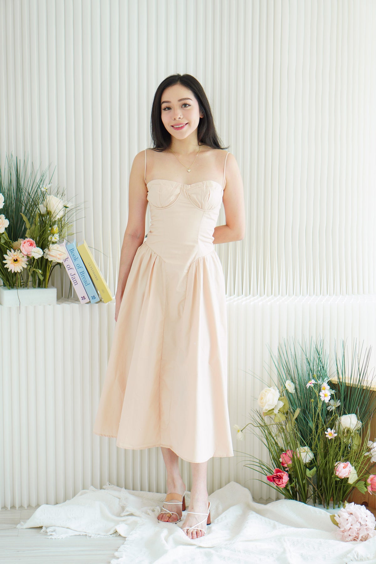 Posy Drop Waist A-Line Dress in Light Pink