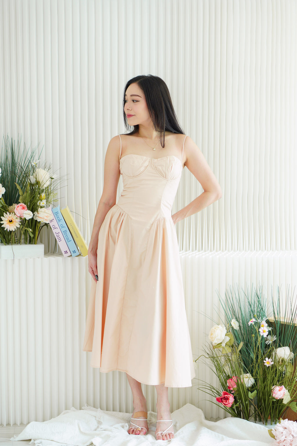 Posy Drop Waist A-Line Dress in Light Pink