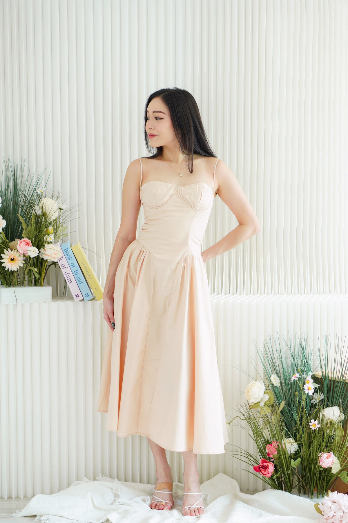 Posy Drop Waist A-Line Dress in Light Pink