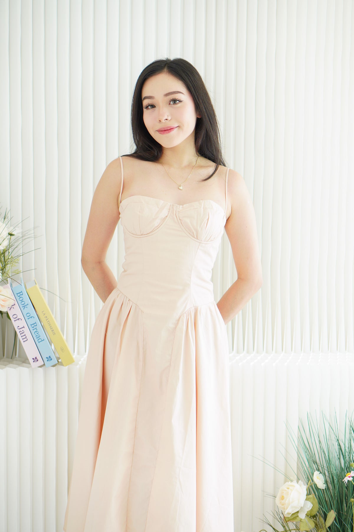 Posy Drop Waist A-Line Dress in Light Pink