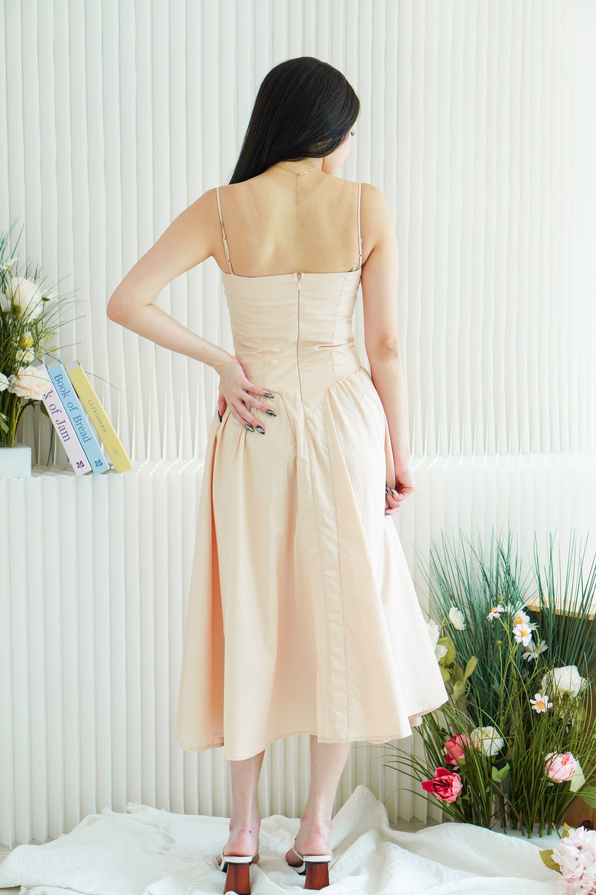 Posy Drop Waist A-Line Dress in Light Pink