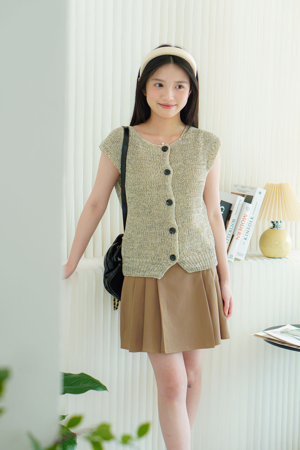 Anya Knit Button Down Top in Grey