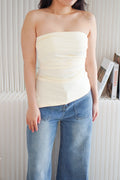 Kaia Tube Ruched Top in Beige