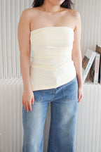 Kaia Tube Ruched Top in Beige
