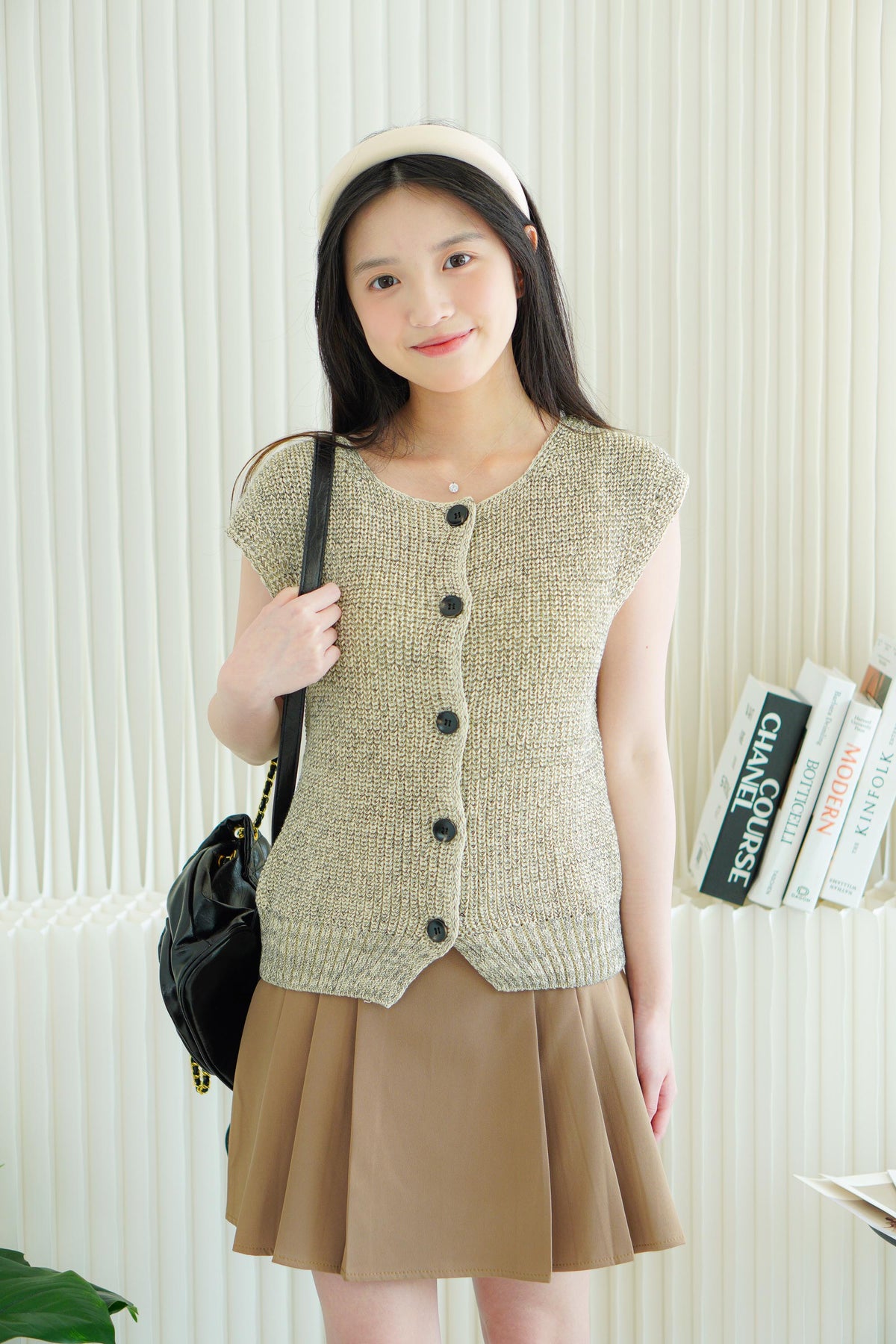 Anya Knit Button Down Top in Grey