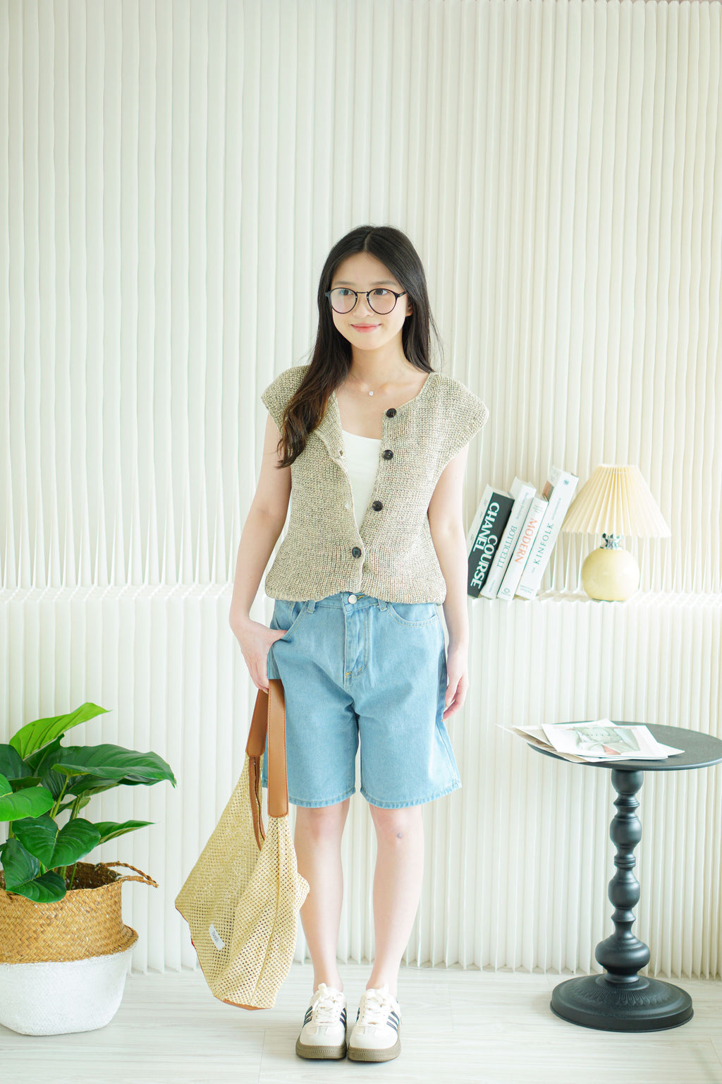 Anya Knit Button Down Top in Grey