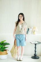 Anya Knit Button Down Top in Grey