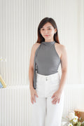 Tatum Tie Neck Top in Grey