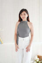 Tatum Tie Neck Top in Grey