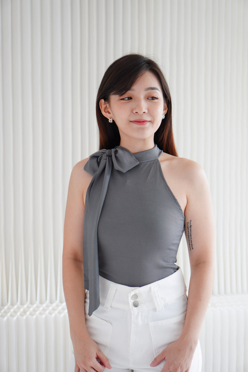 Tatum Tie Neck Top in Grey