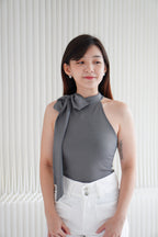 Tatum Tie Neck Top in Grey