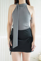 Tatum Tie Neck Top in Grey