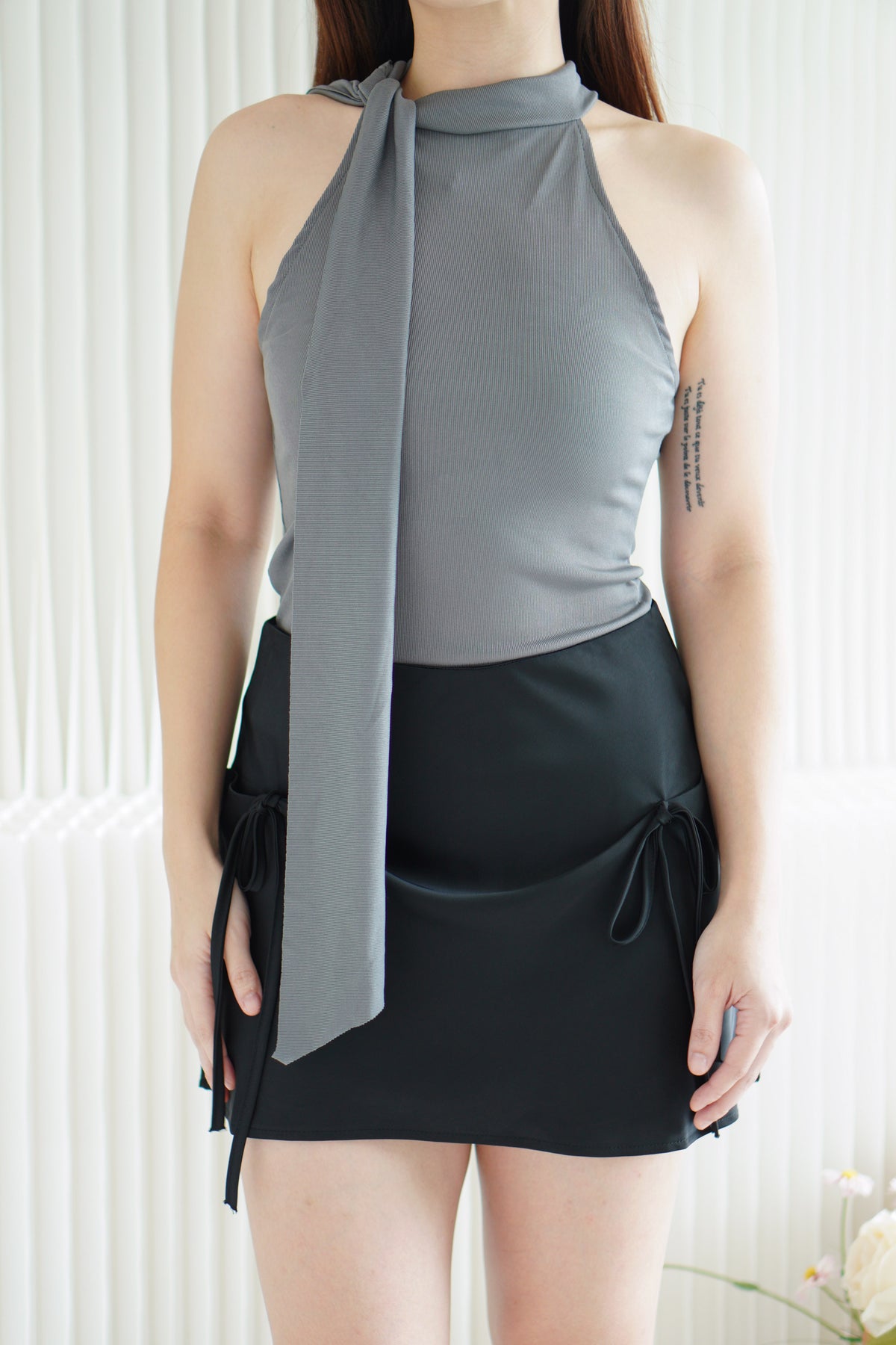 Tatum Tie Neck Top in Grey