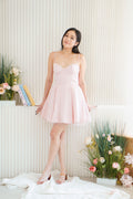 Celandine Lace Bustier Mini Satin Dress in Pink