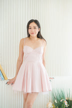 Celandine Lace Bustier Mini Satin Dress in Pink