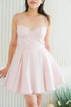 Celandine Lace Bustier Mini Satin Dress in Pink
