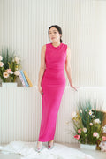 Rosina Ruched Maxi Bodycon Dress in Dark Pink