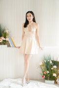Meraphina Halter Mini Satin Dress in Champagne