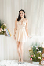 Meraphina Halter Mini Satin Dress in Champagne