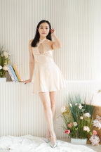 Meraphina Halter Mini Satin Dress in Champagne