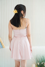 Celandine Lace Bustier Mini Satin Dress in Pink