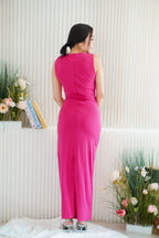 Rosina Ruched Maxi Bodycon Dress in Dark Pink