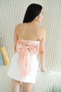 Rosaine Ruched Tube Top with Ribbon in Pink