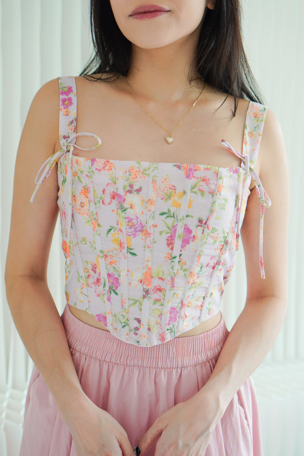 Joliette 2 Way Floral Corset Top in Pink