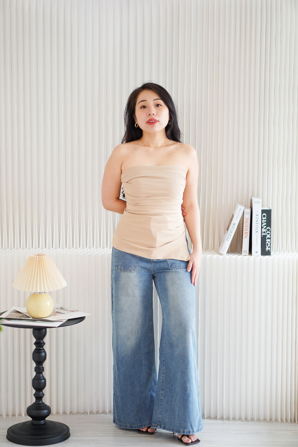 Kaia Tube Ruched Top in Nude